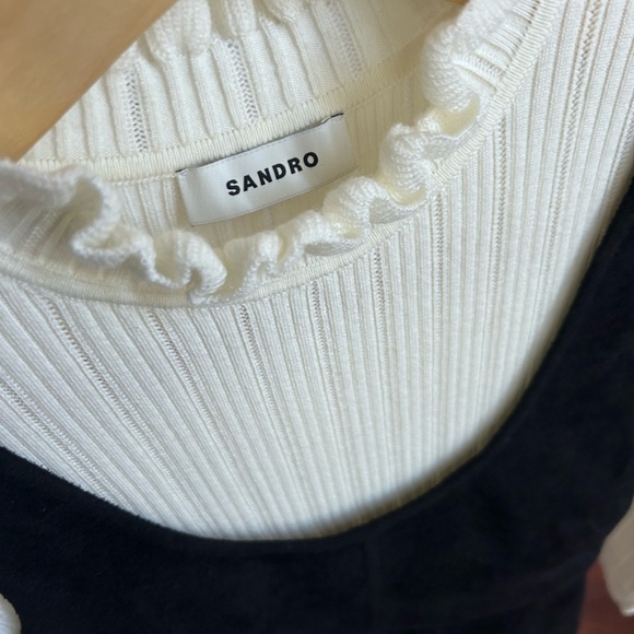 SANDRO Bi-Layered Ruffle Collar Knitted Wool Pinafore Dress 36 - Picture 13 of 16